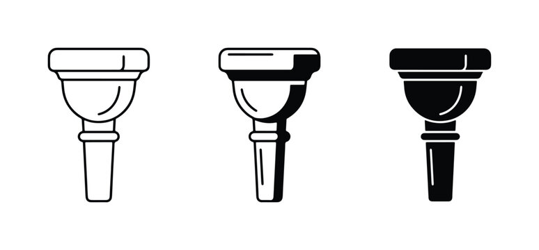 Brass Instrument Mouthpiece Icons, Vector Set: Trumpet, Trombone, Tuba Accessories