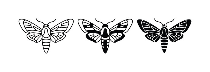 Three Stylized Moth Illustrations, Black and White Insect Graphics, Vector Art for Design © Alamgir