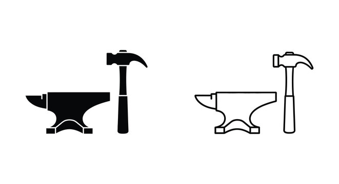 anvil and hammer silhouettes on white background silhouette