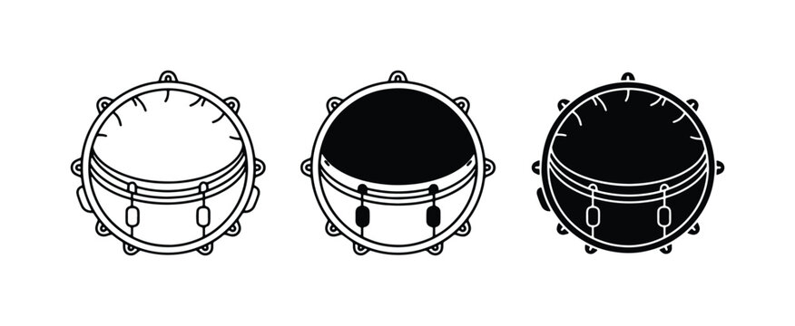 Tambourine Icons Set, Percussion Instrument Graphics, Musical Symbols, Vector Art