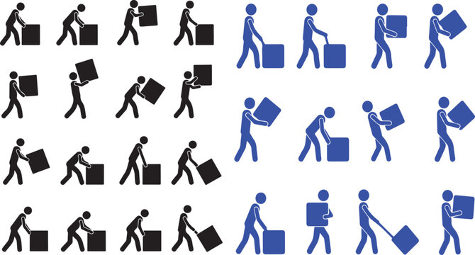 Black silhouettes of people moving boxes