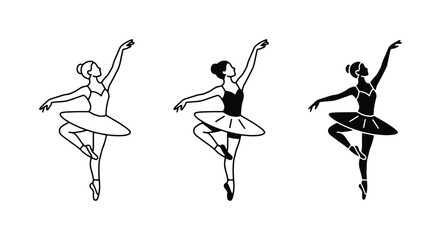 Ballet Dancers Vector Icons, Elegant Female Performers in Tutus, Graceful Poses, Black and White Silhouettes © Mahir