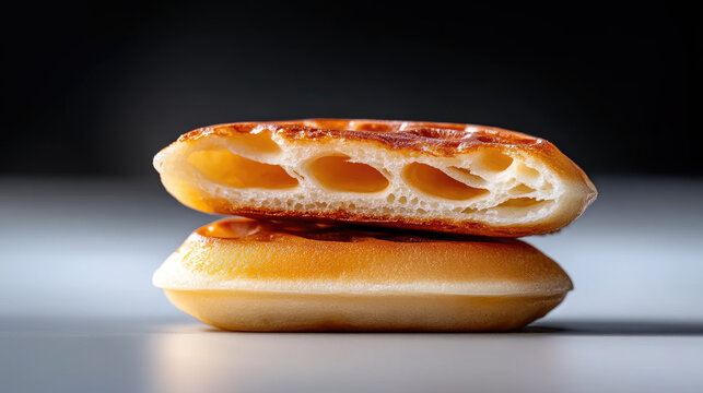 Mochi waffle cross section presenting the characteristic chewy texture and airy pockets, a delicious dessert made with rice flour and tapioca starch