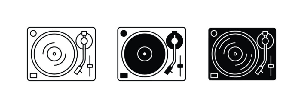 Turntable Icons, DJ Equipment Vector Set, Music Playback Graphics