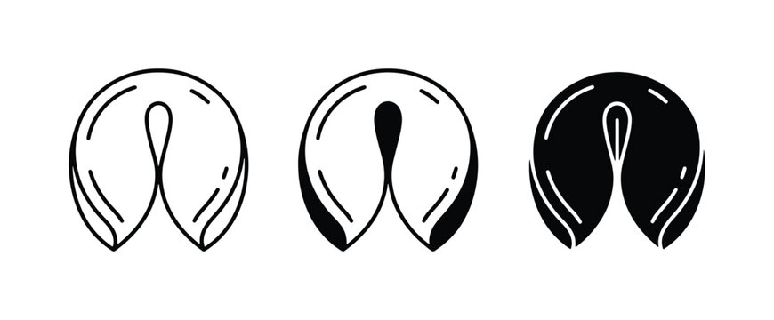 Fortune Cookie Icons, Vector Set, Black and White, Minimalist Design