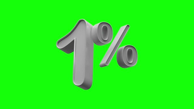 3D rendered 1 percent graphic in gold, white, and rainbow colors on green screen