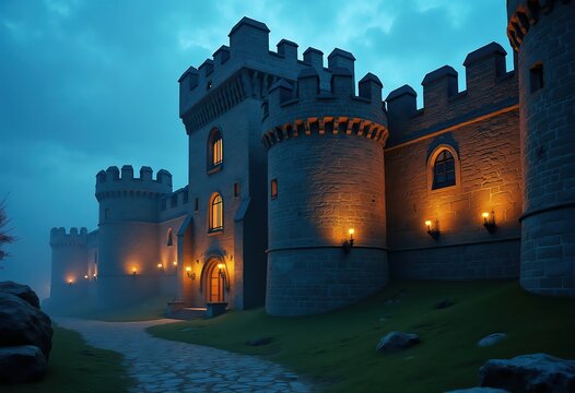 Fortified Romanesque Stronghold Sturdy Towers and Impenetrable Walls Majestic Historical Fortress