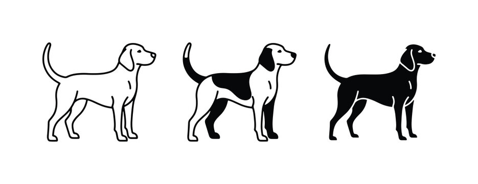 Dog Breed Silhouettes, Vector Icons Set: Beagle, Hound, Labrador, Pet Collection
