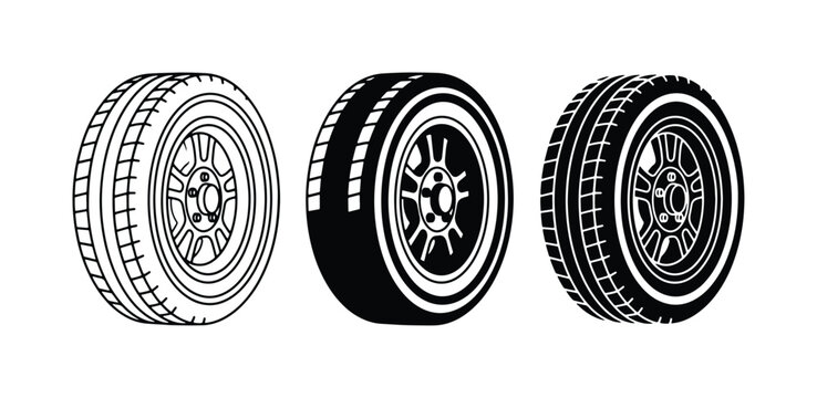 Car Tire Vector Icons, Automotive Wheel Graphics, Transportation Rubber Parts