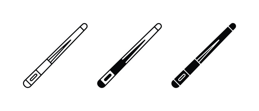 Billiard Cue Stick Icons, Pool Stick Vector Graphics, Sports Equipment Line Art