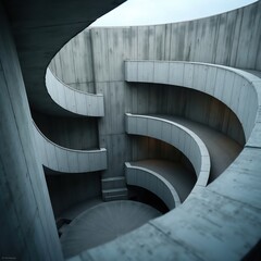 Fototapeta premium Spiraling Brutalist Concrete Parking Ramp Dynamic Architectural Visuals Featured With Sharp Edges