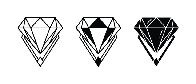 70 Geometric Diamond Icons, Minimalist Gemstone Vector Set, Modern Faceted Jewel Graphics, Luxury Symbol Collection 100