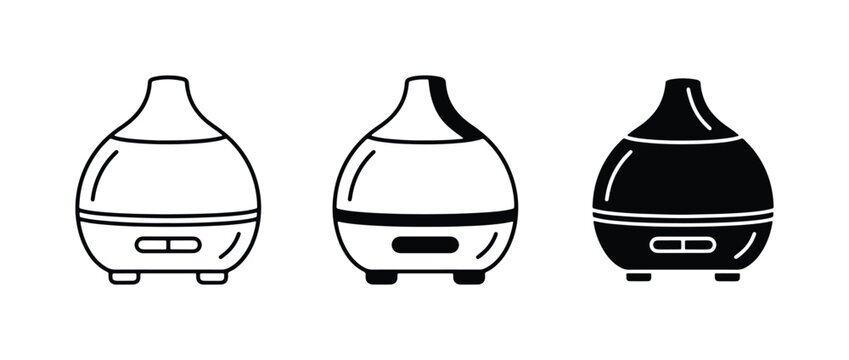 Essential Oil Diffuser Icons, Aroma Humidifier Set, Modern Home Spa Device Graphics