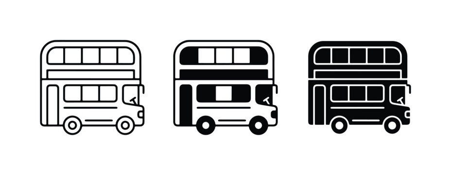 Double Decker Bus Icons, Public Transport Vector Set, City Travel Symbols
