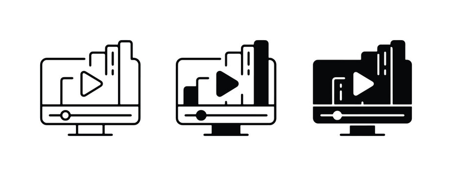 70 Video Player Icons, Play Button, Progress Bar, Analytics Graph, Monitor Screen, Digital Media, Online Streaming, Web Content 100