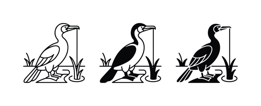 Cormorant Bird Icons, Fishing Wildlife Vector Art, Nautical Nature Graphics