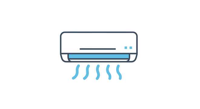 Air conditioner icon line drawing with cool air flow white background