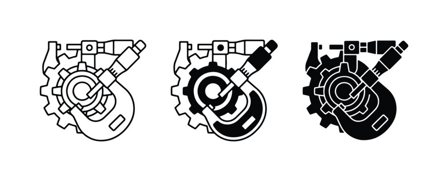 70 Micrometer and Gear Icons Set, Precision Measurement Tools, Engineering Symbols, Technical Illustration, Industrial Design Elements 100