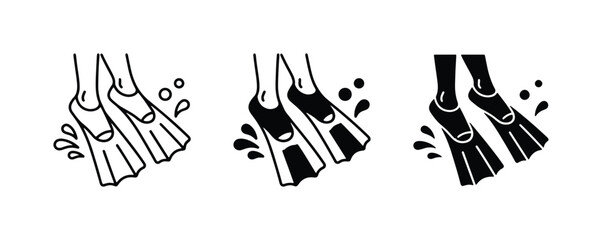 Diving Fins, Flippers, Water Splash Icons Set: Swimming, Snorkeling, Scuba Gear © Shakil