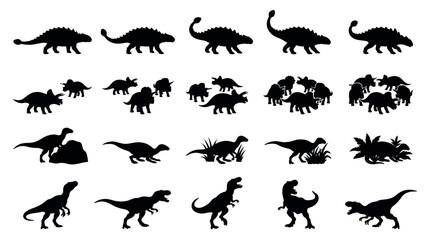 Defensive Behavior Survival Silhouettes Sets Pack, Editable Vector Stroke Illustrations. containing dinosaur, silhouette, prehistoric, animal, reptile, extinct, collect and more Dinosaur silhouettes © MasterTech
