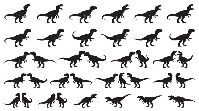 Dinosaur Sound Communication Silhouettes Sets Pack, Editable Vector Stroke Illustrations. containing dinosaur, silhouette, tyrannosaurus, prehistoric, reptile, extinct and more Dinosaur silhouettes