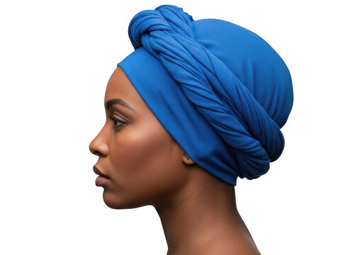 Woman wearing blue headwrap isolated on transparent background