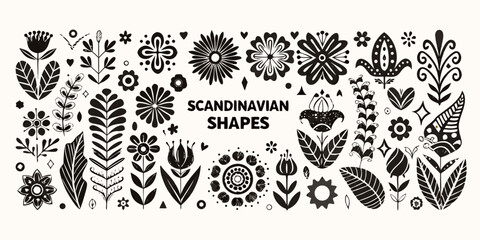 scandinavian folk art floral silhouettes on a white background © Jugal