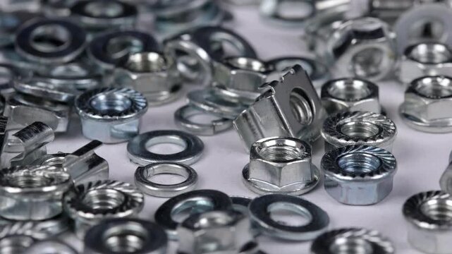 Metal mounting screws close-up. Macro image.