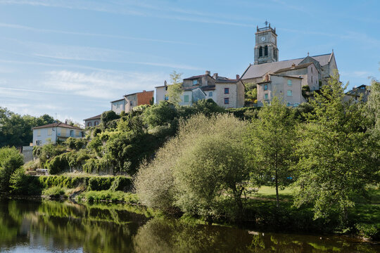 Panoramic view of downtown Bellac, a commune in the Haute-Vienne department in the Nouvelle-Aquitaine, France