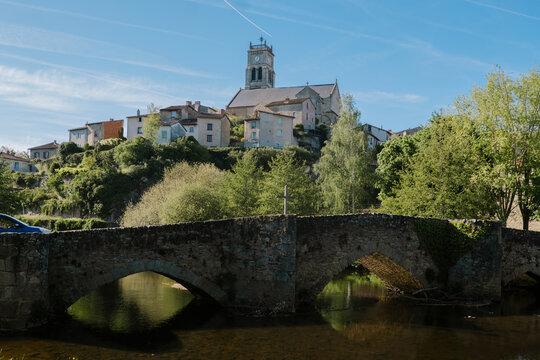 Panoramic view of downtown Bellac, a commune in the Haute-Vienne department in the Nouvelle-Aquitaine, France
