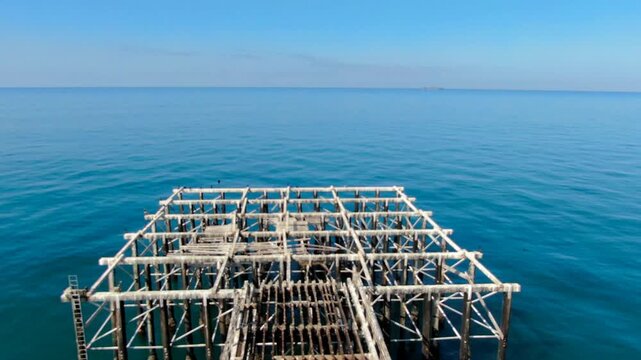 Aerial Drone View of Fire Damaged Oceanside Pier Hammerhead Before Reconstruction in 2027