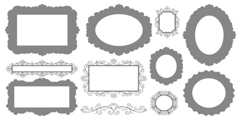 Fototapeta premium Set of decorative vintage picture frames and classic border designs in grey color for elegant photo display