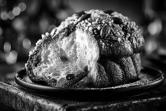 Traditional Italian colomba cake with almonds and sugar topping