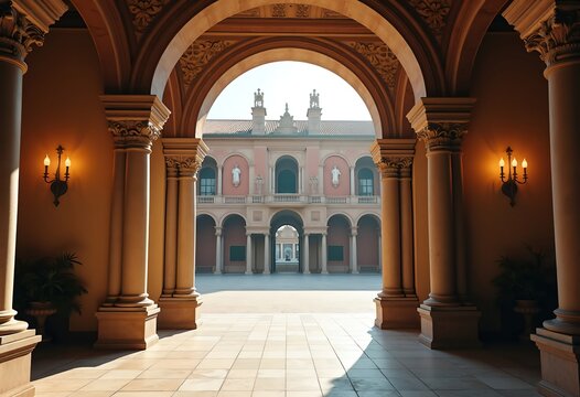 Renaissance Palazzo Courtyard with Rusticated Stone Features Authentic Classic Architectural Elegance Artistry
