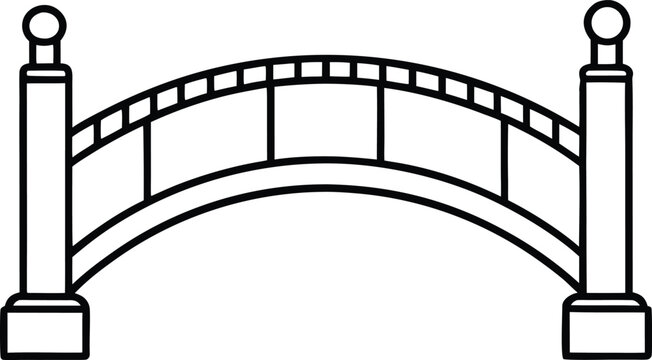 Simple small arched bridge with railings and pillars  illustration