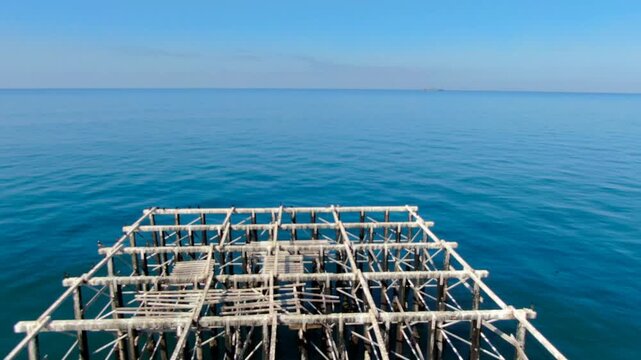 Aerial Drone View of Fire Damaged Oceanside Pier Hammerhead Before Reconstruction in 2027