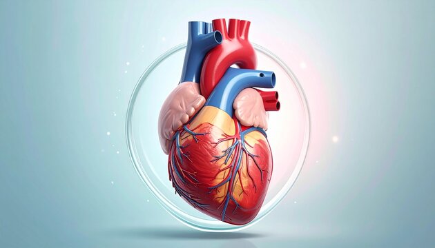 Radiant neon human heart pulses with surreal vitality, arteries glowing like cosmic rivers, veins shimmering with unity, resilience, and transformation beneath luminous skies of renewal.