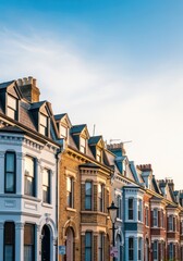 Fototapeta premium Detailed architectural view of charming, historic row houses lining a quiet street, evoking feelings of vibrant community and nostalgia, community, apartment, historic