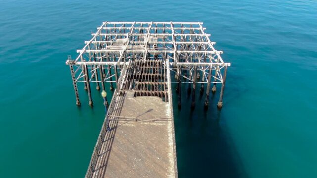 Aerial Drone View of Fire Damaged Oceanside Pier Hammerhead Before Reconstruction in 2027