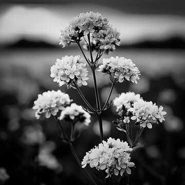 Close-up of meadow ladys bedstraw in artistic black and white