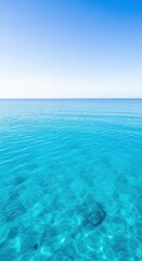 Obraz premium Vast tropical ocean seascape featuring calm blue water stretching endlessly toward the clear boundary between sky and water, waves, enormous, tide