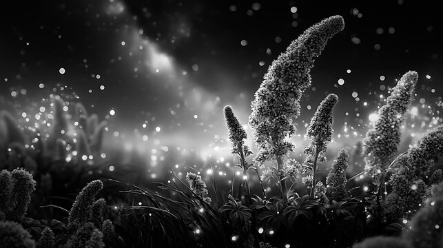 Alpine sorrel meadow under the milky way in black and white
