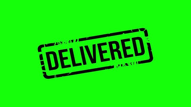 Delivered stamp animation with grunge texture on a green screen background.