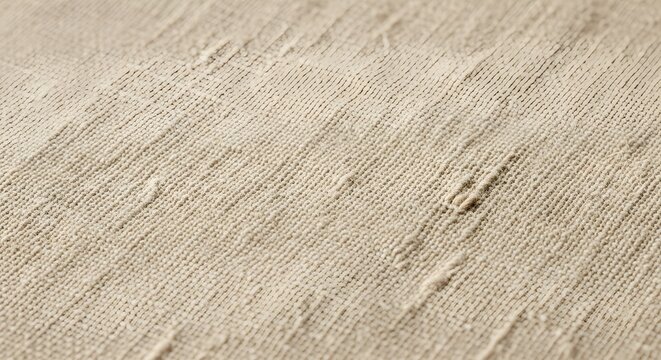 Close-up of textured beige fabric with visible weave and slight fraying