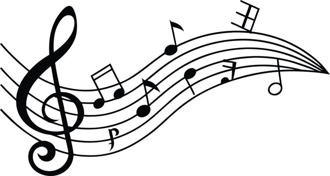 Black and white musical notes on a staff