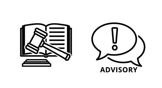 Legal advisory and law book gavel icons representing justice and important regulations with legal system legal process legal information legal firm