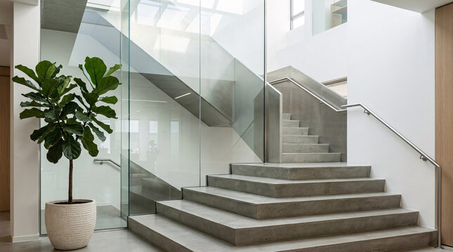 Escalier moderne dans un b&acirc;timent minimaliste