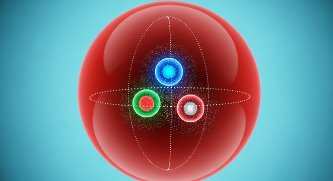 Sph&egrave;re atomique futuriste rouge et bleue