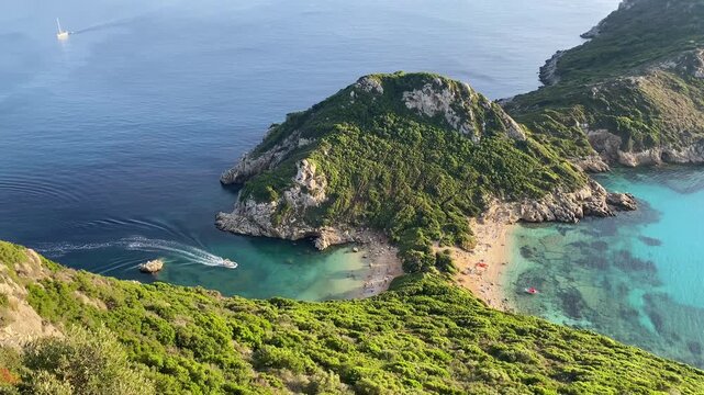 A view of famous beach Porto Timoni, Corfu, Greece