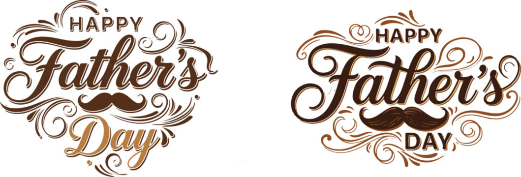 Happy fathers day typographic illustrations with mustache